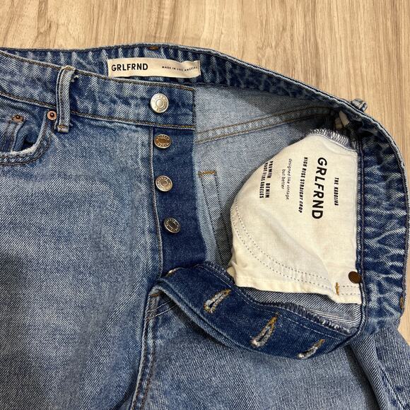 Grlfrnd Karolina High-Rise Straight Distressed Crop Blue Jeans Size 29 - Picture 9 of 12